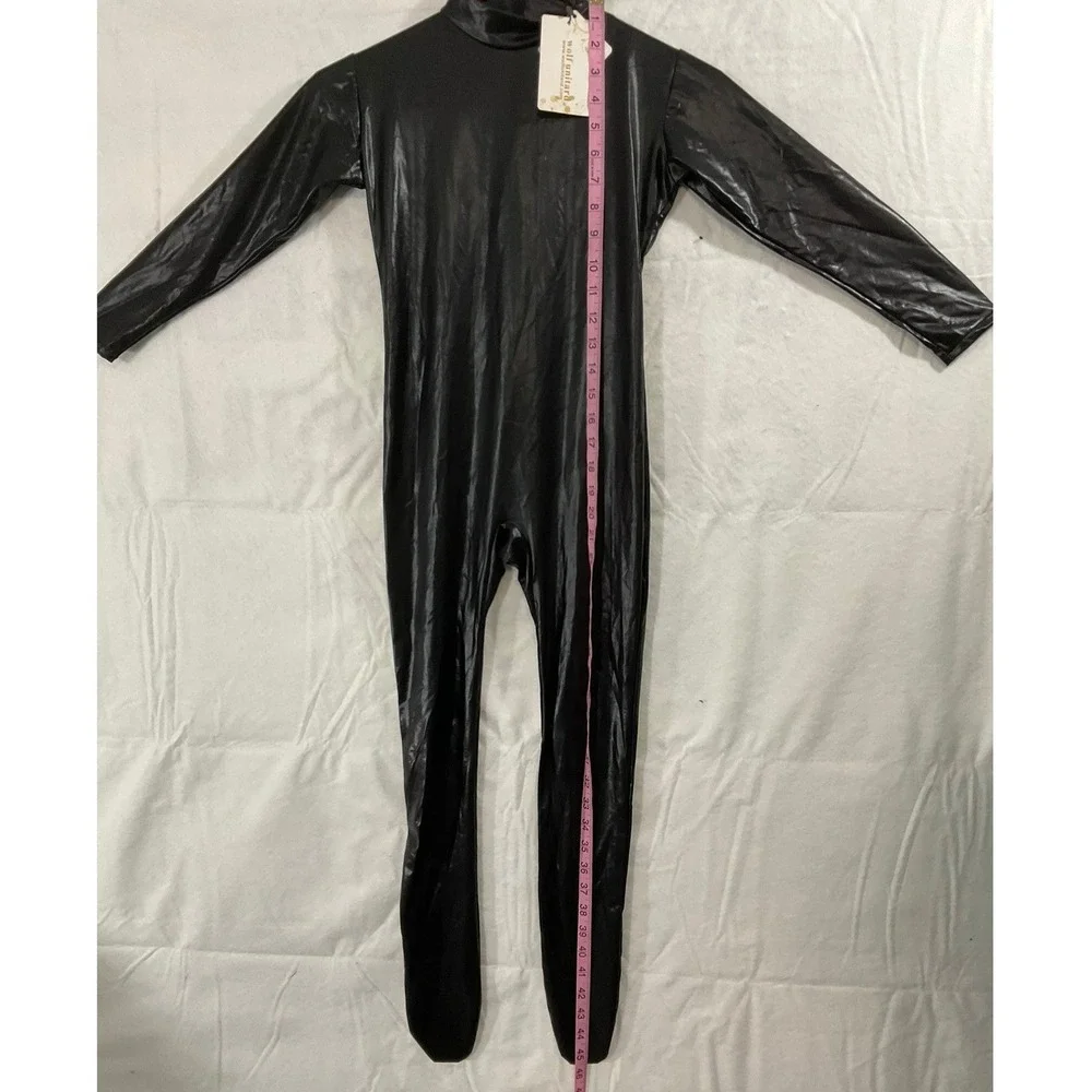 Wolf Unitard Bodysuit Youth Small Black Metallic Shiny Footed Dance Cosplay NWT